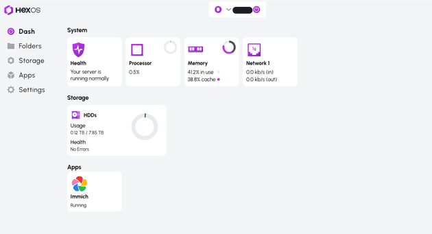 Dashboard for Final HexOS instance