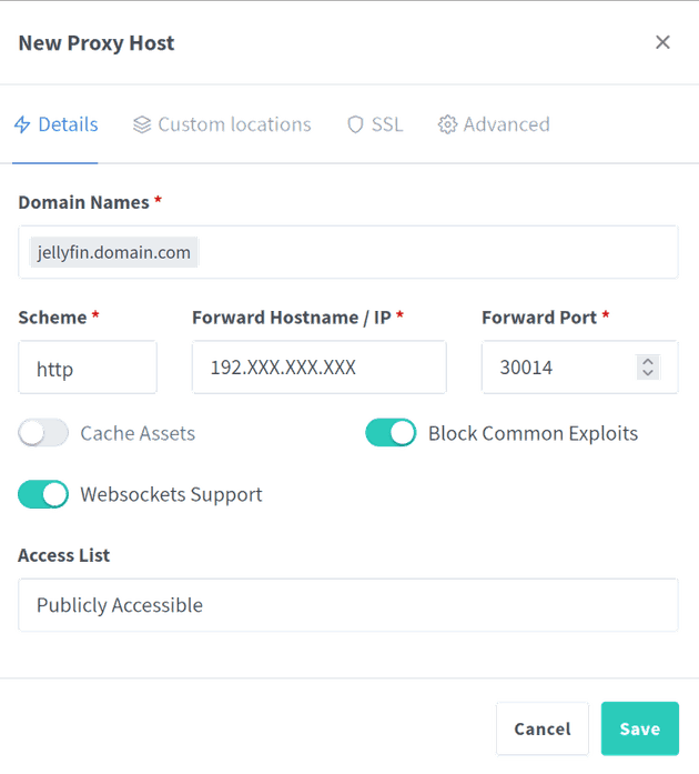 Creating new proxy host in nginx
