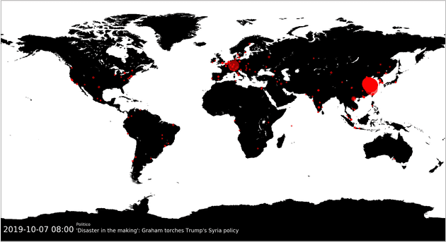 Map of world with marked locations