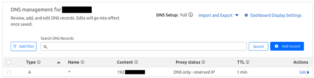 Cloudflare DNS settings